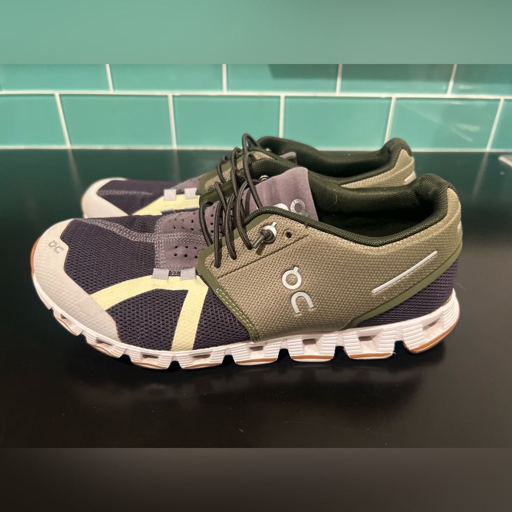 On Cloud Running Sneakers in Green and  Dark Purple